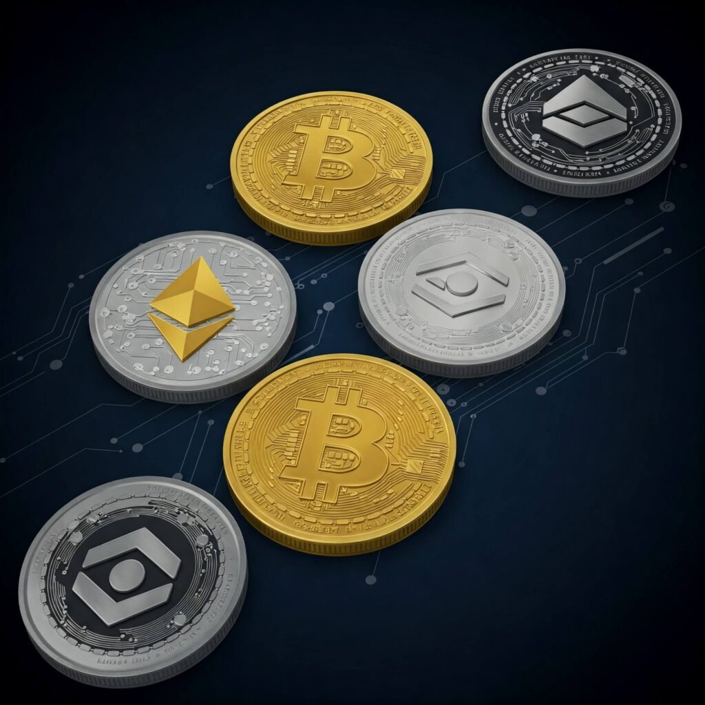 Diverse crypto portfolio: BTC, ETH, ADA, SOL.