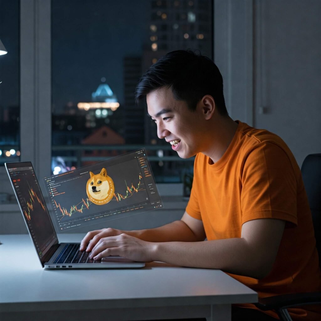 Trading Dogecoin on Laptop