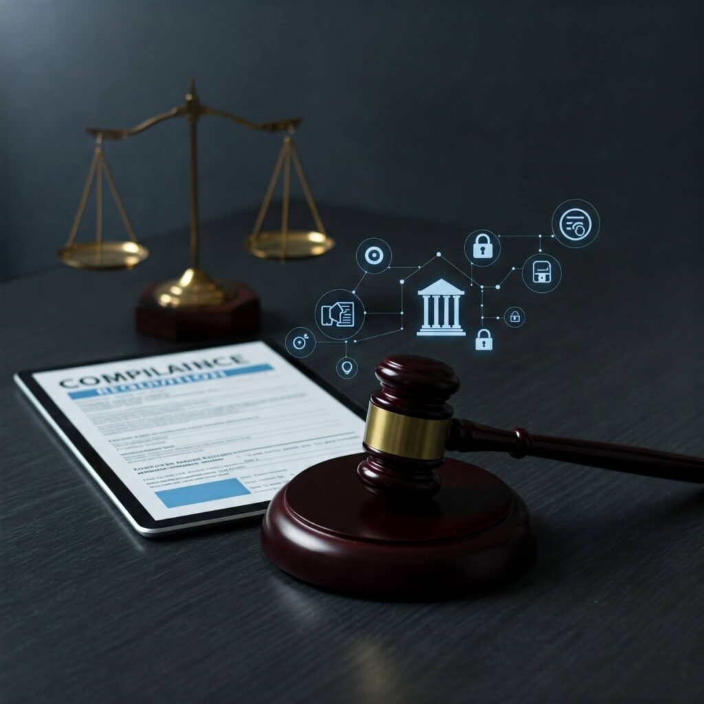 Fintech regulation gavel and compliance form