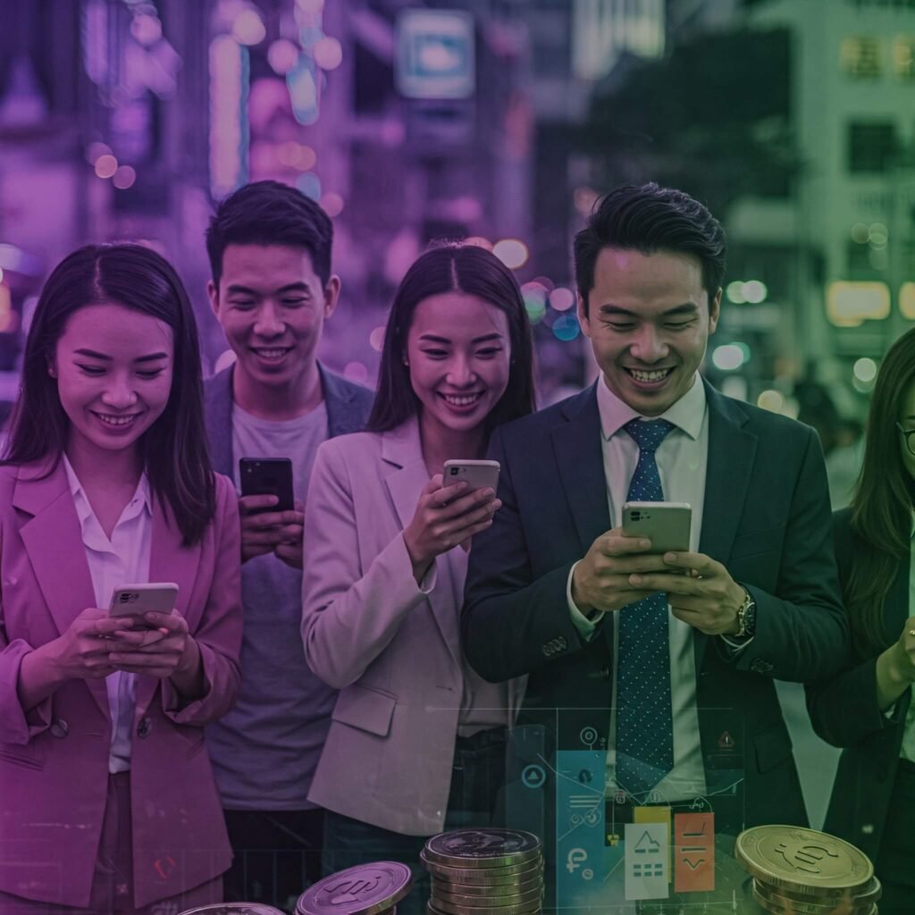 Diverse Professionals Using Fintech Apps
